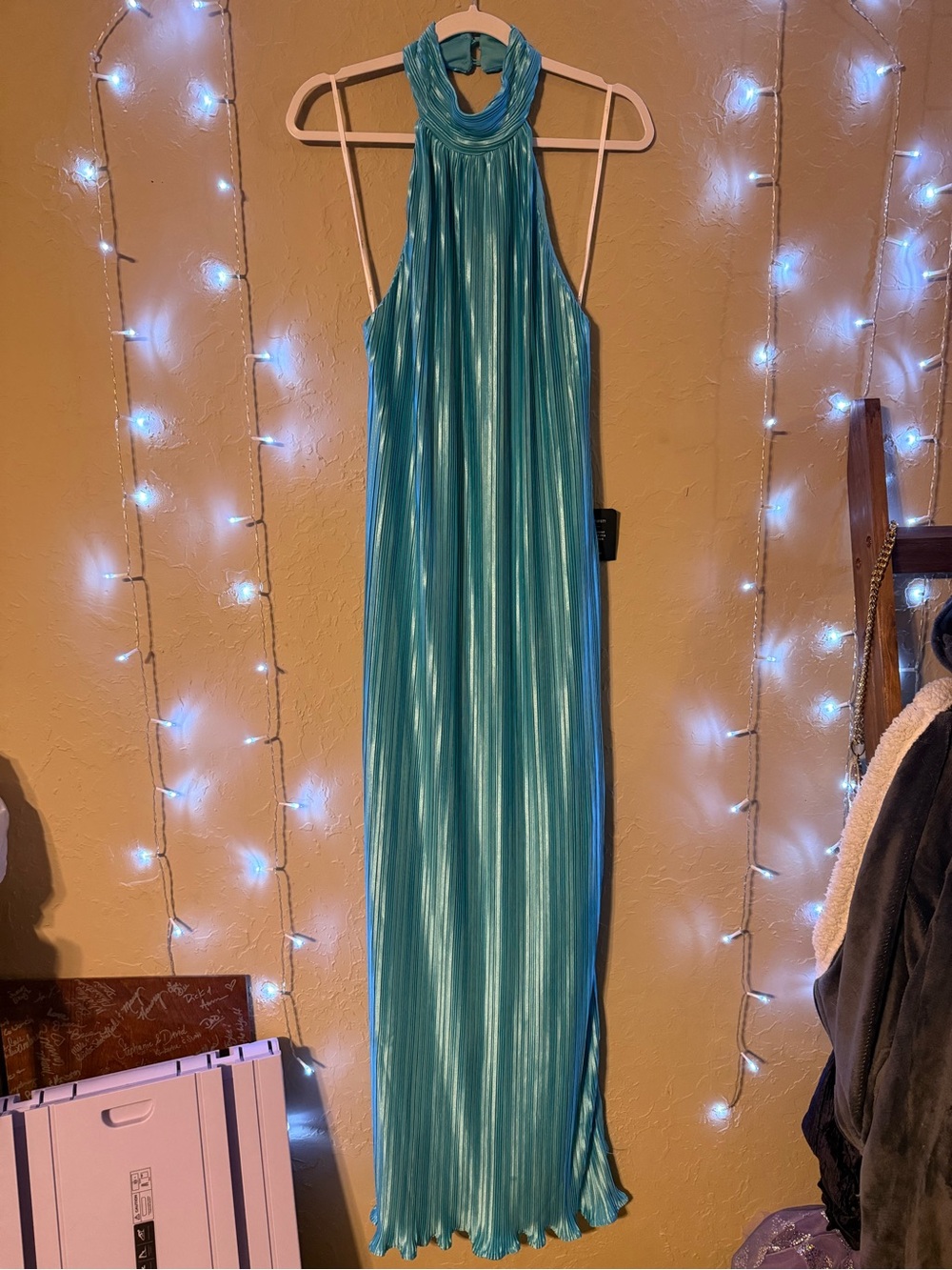 Lulus Gwenny Aqua Blue Satin Plisse Maxi Dress - Picture 3 of 7